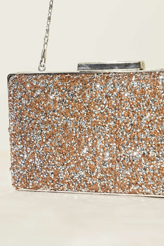 Rechthoekige Avondtas met Steentjes Koper Zilver