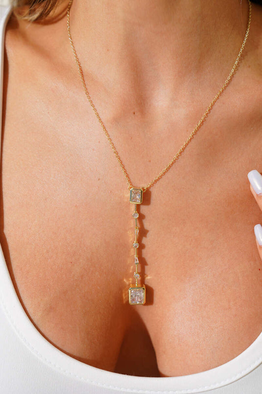 Rectangular Stone Y Pendant, Ecru