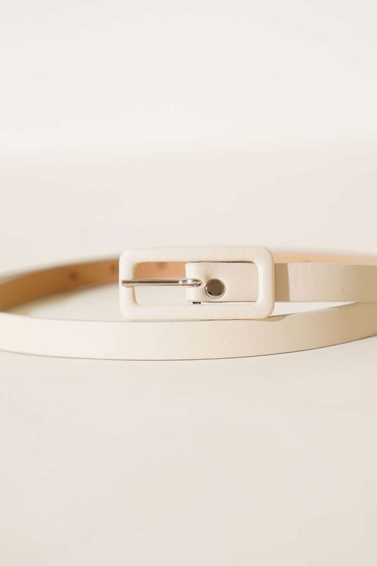 Rectangular Buckled Thin Belt Beige