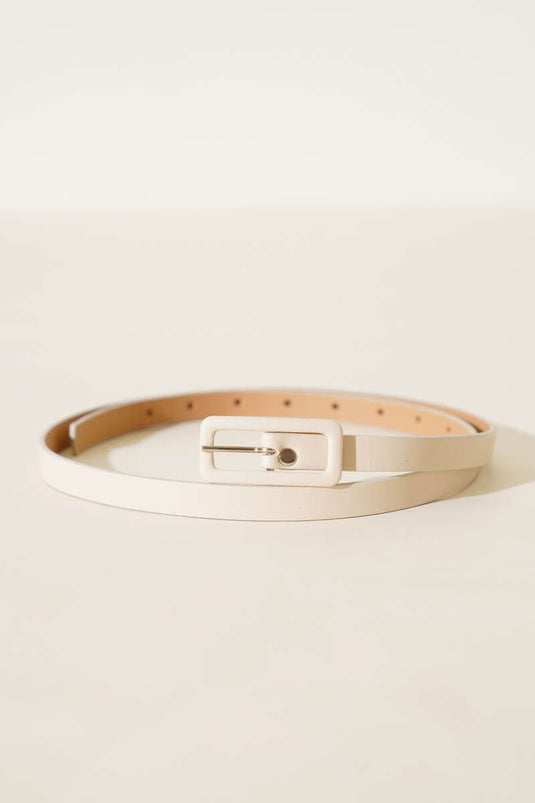Rectangular Buckled Thin Belt Beige