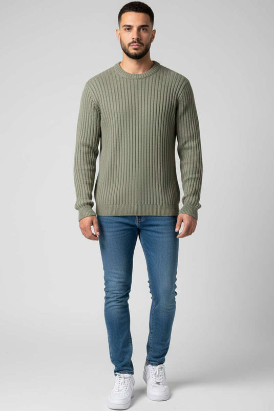 Suéter de punto acanalado con rayas verticales para hombre en verde claro