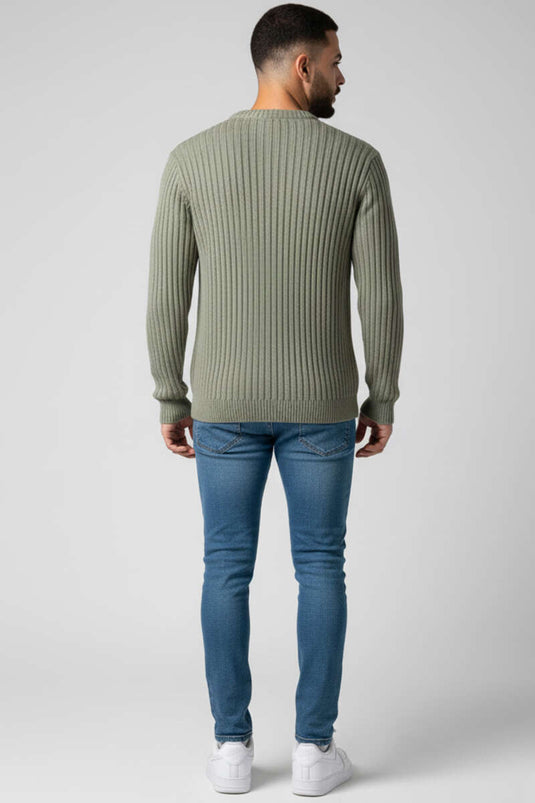 Suéter de punto acanalado con rayas verticales para hombre en verde claro