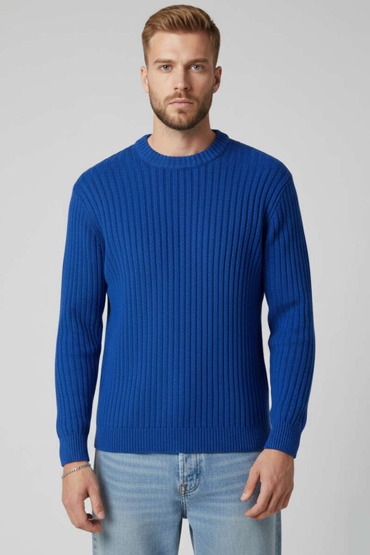 Vertical Ribbed Men's Knitted Sweater Blue