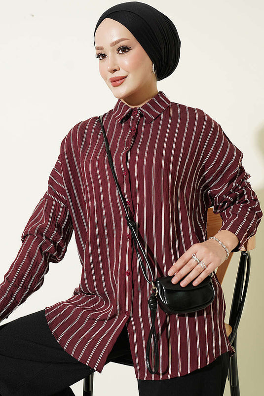Burgundy Vertical Striped Basic Shirt