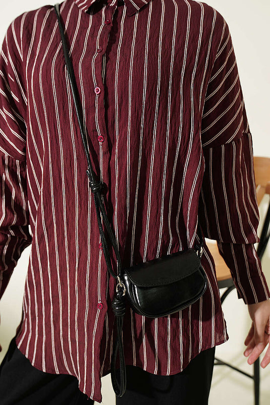Burgundy Vertical Striped Basic Shirt