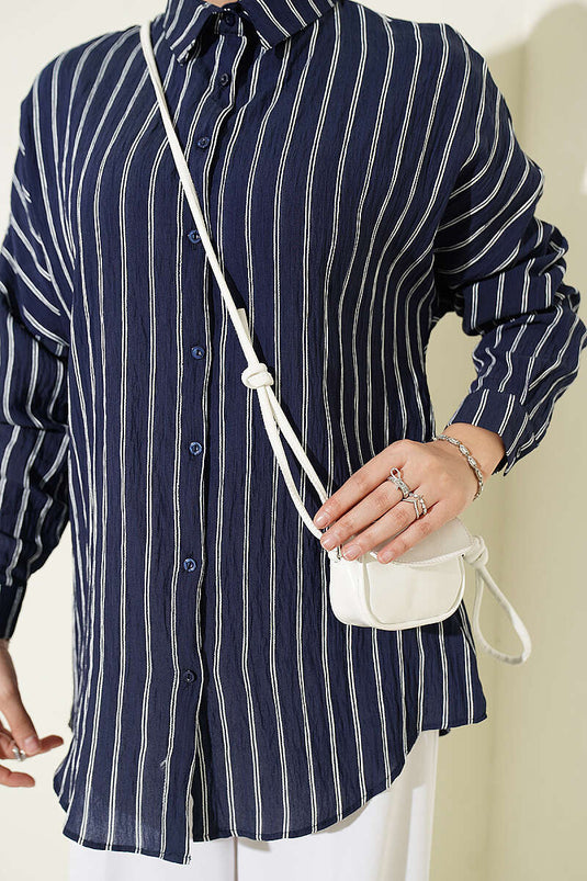 Verticale Gestreepte Basic Overhemd Marine