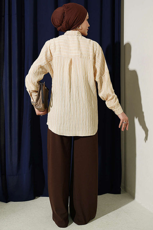 Camicia Basic A Righe Verticali Latte