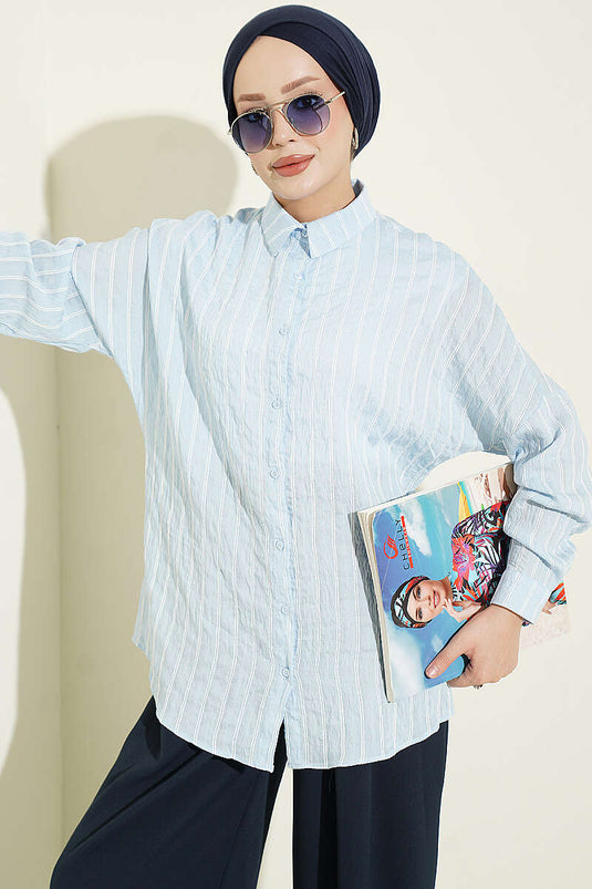 Camicia Basic A Righe Verticali Blu