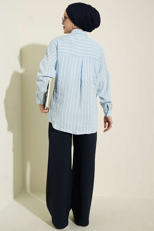 Camicia Basic A Righe Verticali Blu