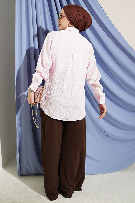 Camicia Basic Rosa A Righe Verticali