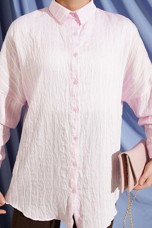 Camicia Basic Rosa A Righe Verticali
