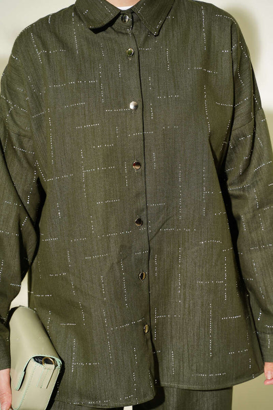 Vertical Mini Beaded Two-Piece Set Khaki