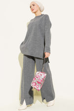 Ensemble Basique En Tricot À Détails De Couture, Gris Fumé