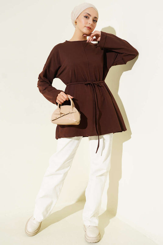 Tunique à double manche avec détails de surpiqûres, marron