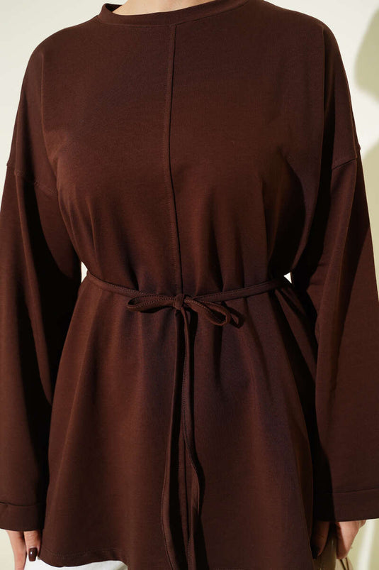 Double Sleeve Tunic with Stitching Detail, Brown