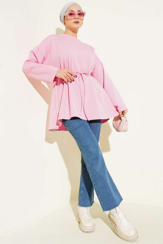 Tunique rose à double manche avec détails de couture