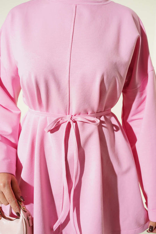 Dikiş Detaylı Duble Kol Tunik Pembe