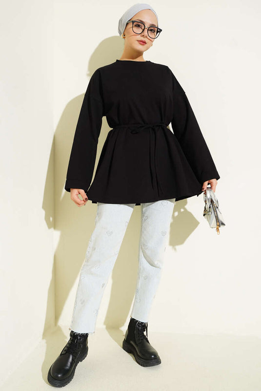 Tunique à double manche avec détails de surpiqûres, noire