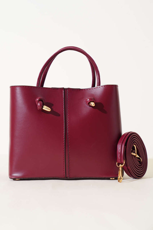 Damenhandtasche mit Ziernähten, Burgunderrot