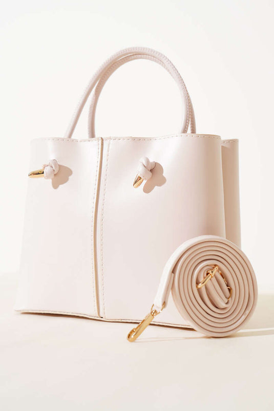 Women's Handbag with Stitching Detail, Cream