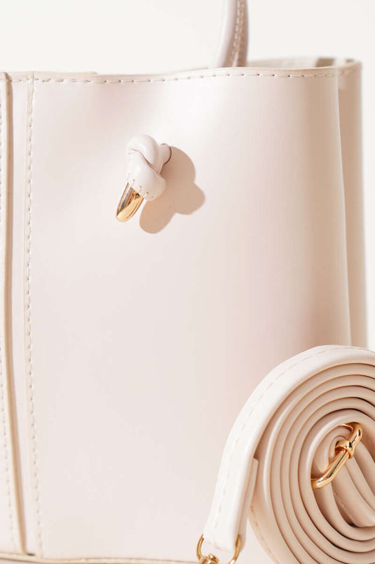 Women's Handbag with Stitching Detail, Cream