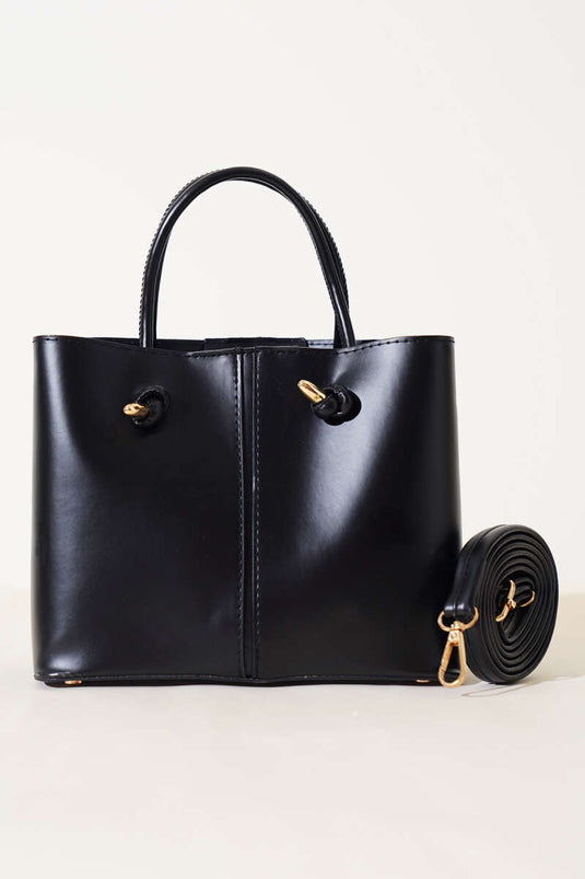 Women's Handbag with Stitching Details, Black