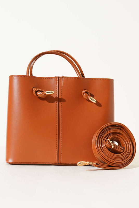 Women's Handbag with Stitching Details, Tan