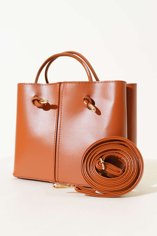 Women's Handbag with Stitching Details, Tan