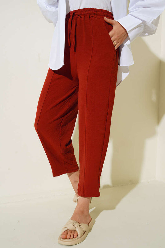 Stitched Waist Tied Ayrobin Pants Camel