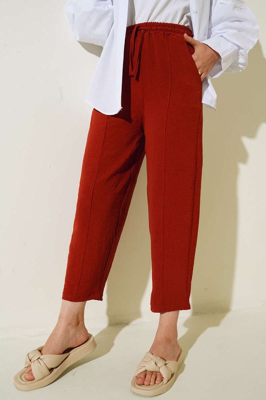 Stitched Waist Tied Ayrobin Pants Camel