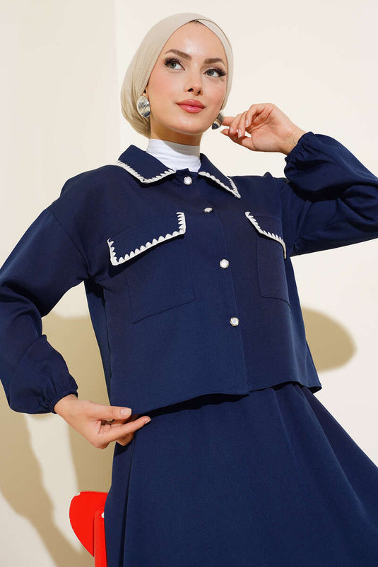 Costume Double avec Veste Surpiquée Bleu Marine