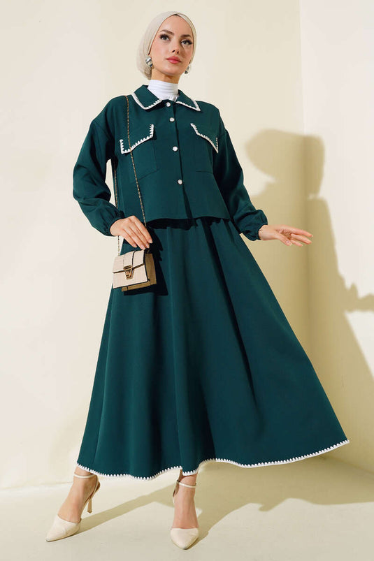 Costume double avec veste cousue, vert émeraude