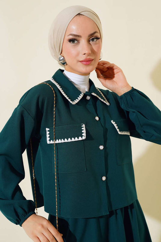 Costume double avec veste cousue, vert émeraude