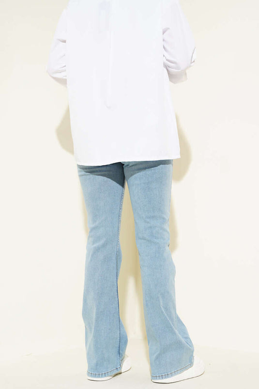 Stitched Bell-bottom Jeans Light Blue Snow