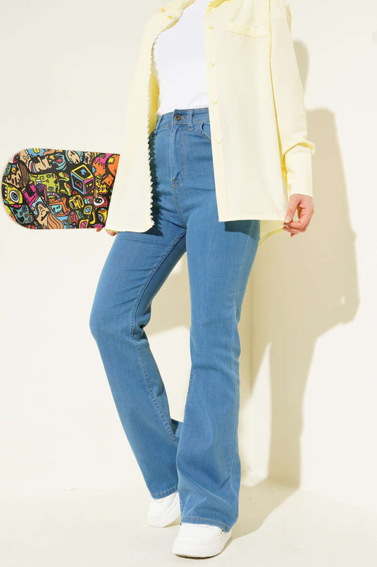 Stitched Bell-bottom Jeans Light Blue