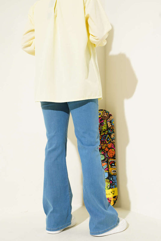 Stitched Bell-bottom Jeans Light Blue