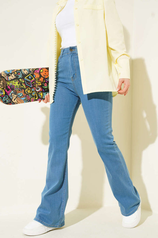 Stitched Bell-bottom Jeans Light Blue