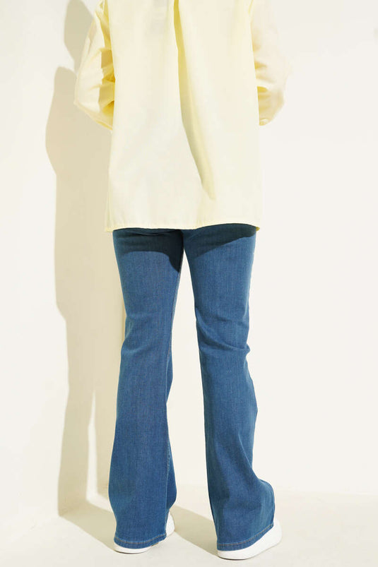 Stitched Bell-bottom Jeans Blue