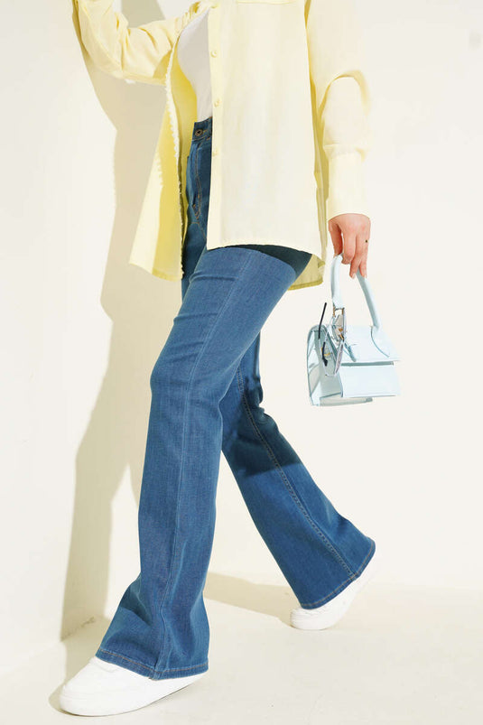 Stitched Bell-bottom Jeans Blue