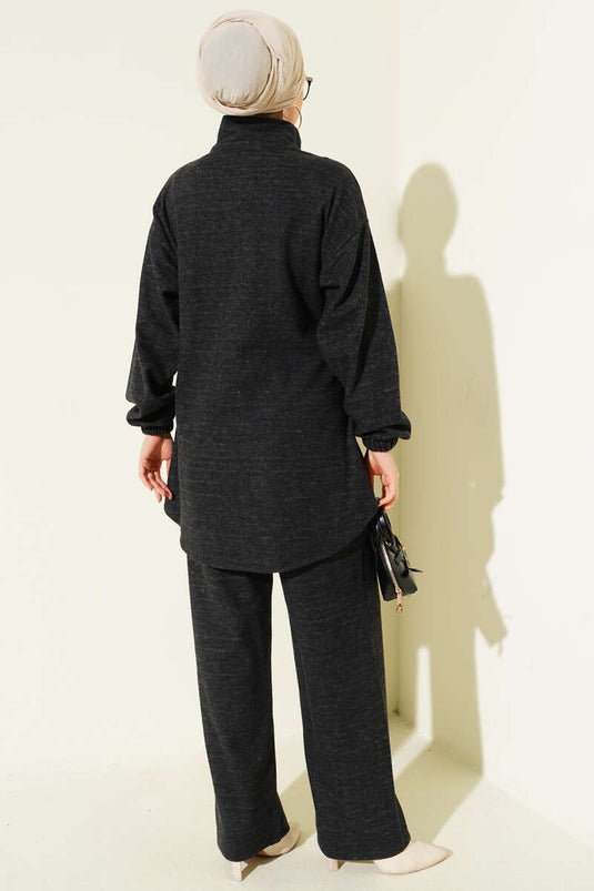 Dikişli Yarım Fermuarlı Kaşe İkili Takım Antrasit