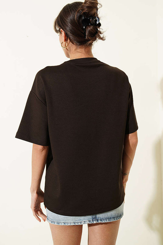 T-shirt con stampa Disclaimer Marrone