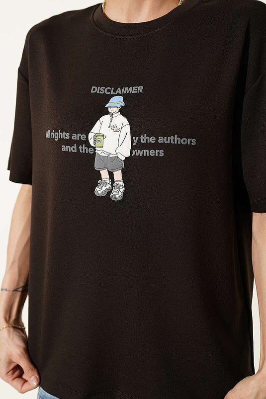 T-shirt con stampa Disclaimer Marrone