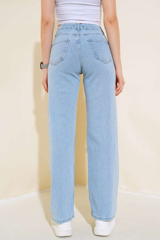 Laser-Printed Jeans in Light Blue