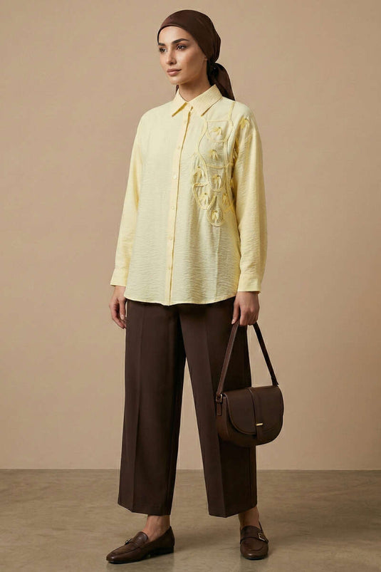 Textured Crepe Floral Shirt Yellow