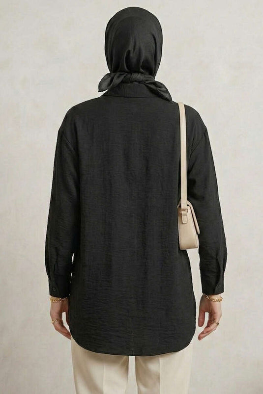 Textured Crepe Floral Shirt Black