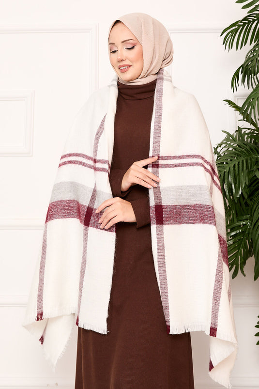 Woven Shawl Burgundy - Ecru