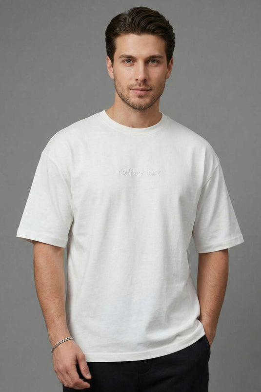T-shirt oversize pour homme "Don't Look Back" imprimé, écru