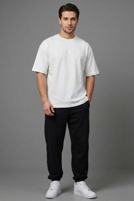 T-shirt oversize pour homme "Don't Look Back" imprimé, écru
