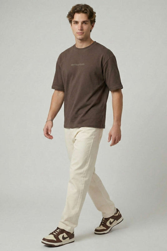 T-shirt oversize homme imprimé Don't Look Back, couleur café