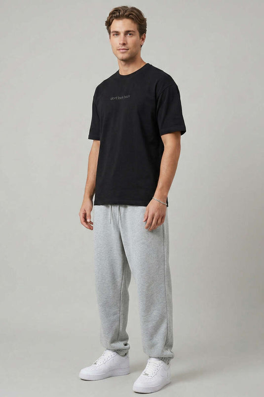 Don't Look Back Baskılı Oversize Erkek T-shirt Siyah
